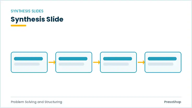 Editable PowerPoint synthesis slide template, built from recolourable native shapes for problem solving and structuring decks