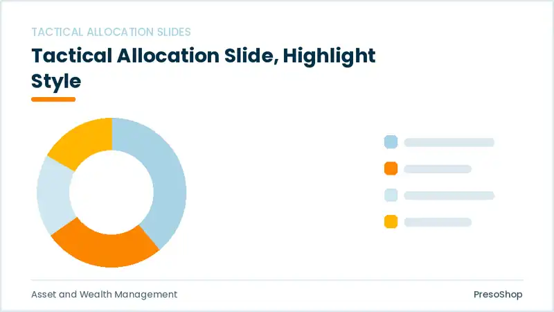 Editable PowerPoint tactical allocation slide template with an accented takeaway, built from recolourable native shapes for asset and wealth management decks