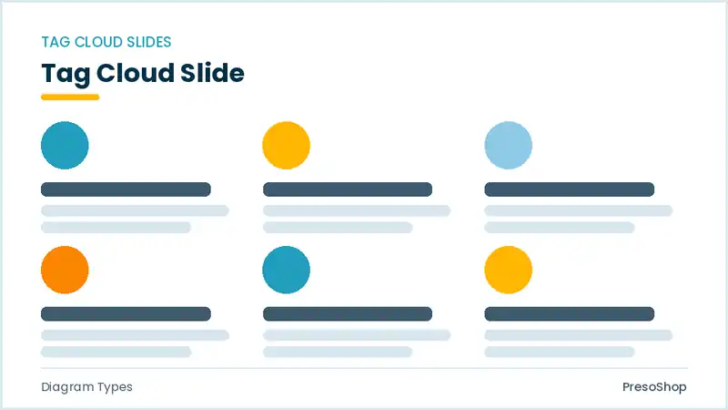 Editable PowerPoint tag cloud slide template, built from recolourable native shapes for diagram types decks