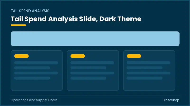 Editable PowerPoint tail spend analysis slide template in a dark theme, built from recolourable native shapes for operations and supply chain decks