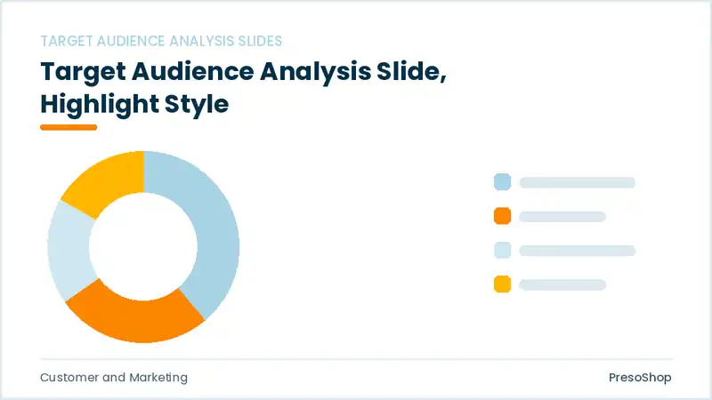 Editable PowerPoint target audience analysis slide template with an accented takeaway, built from recolourable native shapes for customer and marketing decks