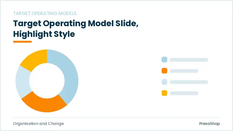 Editable PowerPoint target operating model slide template with an accented takeaway, built from recolourable native shapes for organisation and change decks