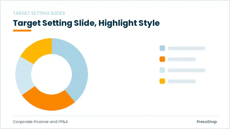 Editable PowerPoint target setting slide template with an accented takeaway, built from recolourable native shapes for corporate finance and fp&a decks