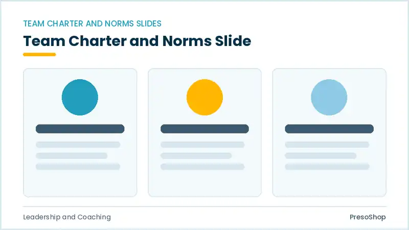 Editable PowerPoint team charter and norms slide template, built from recolourable native shapes for leadership and coaching decks
