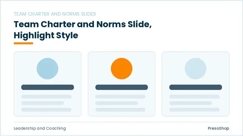 Editable PowerPoint team charter and norms slide template with an accented takeaway, built from recolourable native shapes for leadership and coaching decks