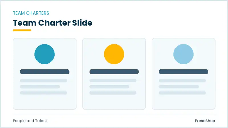 Editable PowerPoint team charter slide template, built from recolourable native shapes for people and talent decks