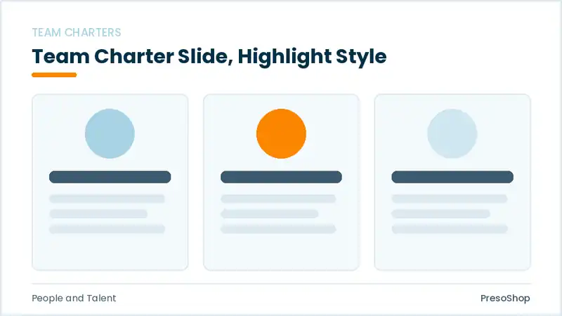 Editable PowerPoint team charter slide template with an accented takeaway, built from recolourable native shapes for people and talent decks