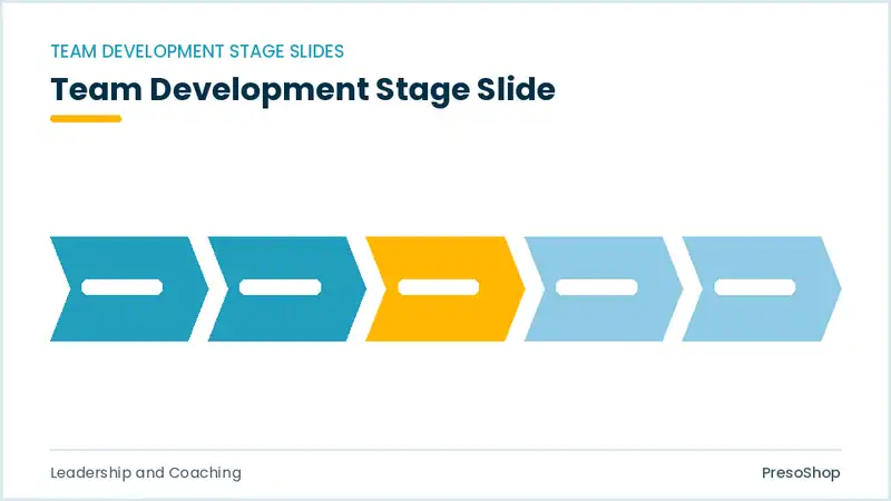 Editable PowerPoint team development stage slide template, built from recolourable native shapes for leadership and coaching decks