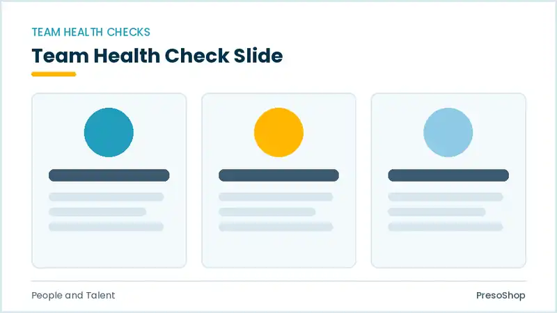 Editable PowerPoint team health check slide template, built from recolourable native shapes for people and talent decks