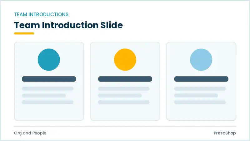 Editable PowerPoint team introduction slide template, built from recolourable native shapes for org and people decks