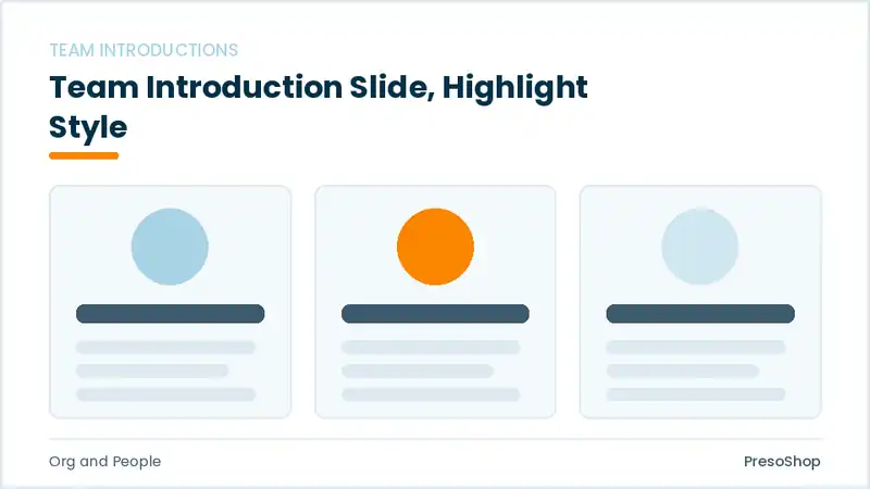 Editable PowerPoint team introduction slide template with an accented takeaway, built from recolourable native shapes for org and people decks