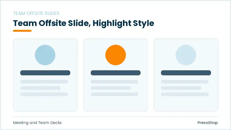 Editable PowerPoint team offsite slide template with an accented takeaway, built from recolourable native shapes for meeting and team decks decks