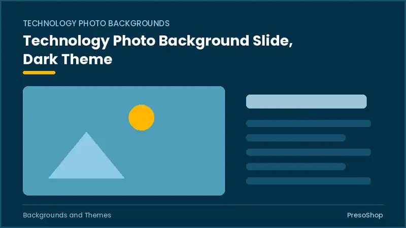 Editable PowerPoint technology photo background slide template in a dark theme, built from recolourable native shapes for backgrounds and themes decks
