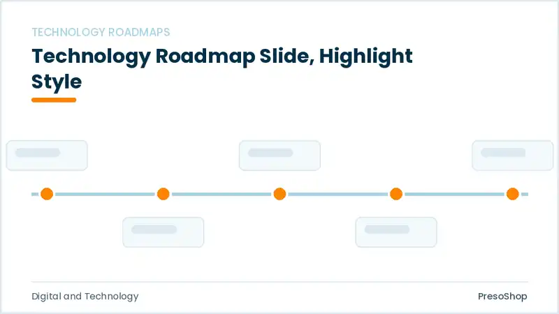 Editable PowerPoint technology roadmap slide template with an accented takeaway, built from recolourable native shapes for digital and technology decks