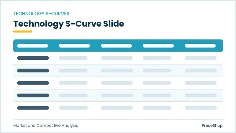 Editable PowerPoint technology s-curve slide template, built from recolourable native shapes for market and competitive analysis decks