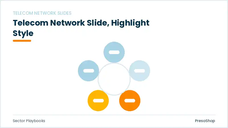 Editable PowerPoint telecom network slide template with an accented takeaway, built from recolourable native shapes for sector playbooks decks
