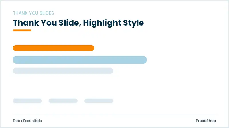 Editable PowerPoint thank you slide template with an accented takeaway, built from recolourable native shapes for deck essentials decks