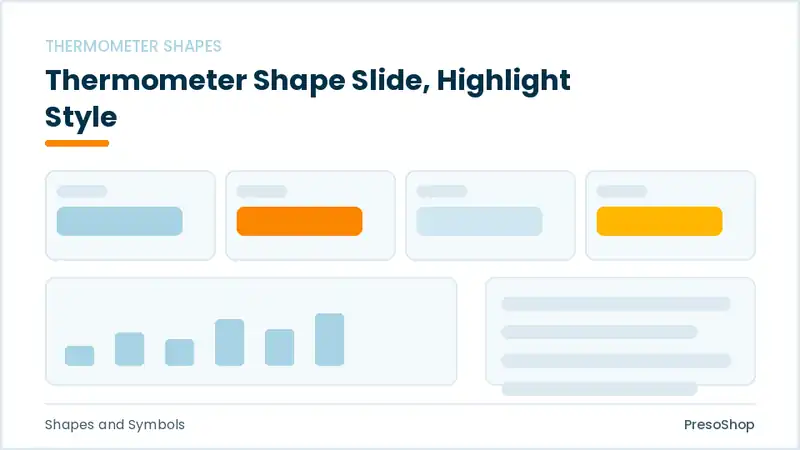 Editable PowerPoint thermometer shape slide template with an accented takeaway, built from recolourable native shapes for shapes and symbols decks