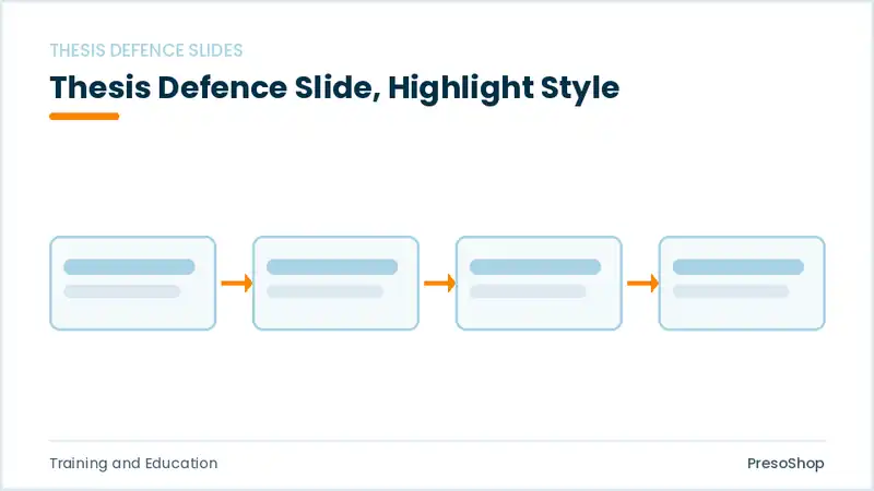 Editable PowerPoint thesis defence slide template with an accented takeaway, built from recolourable native shapes for training and education decks