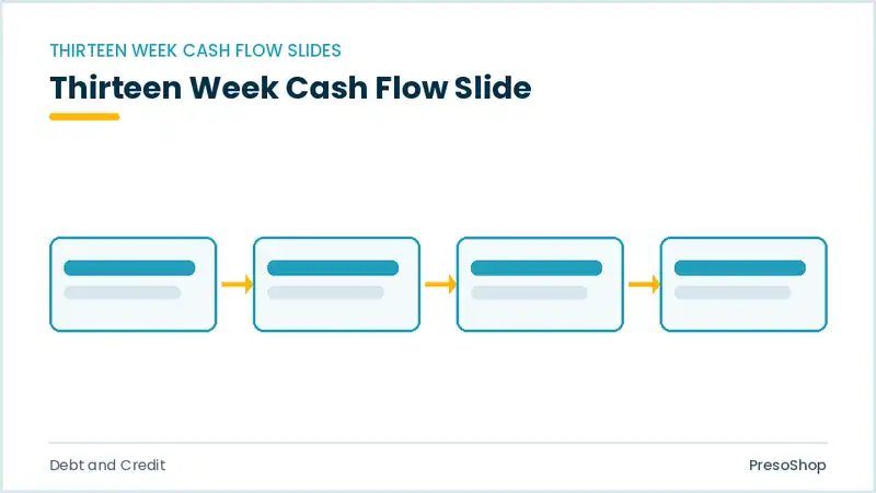 Editable PowerPoint thirteen week cash flow slide template, built from recolourable native shapes for debt and credit decks