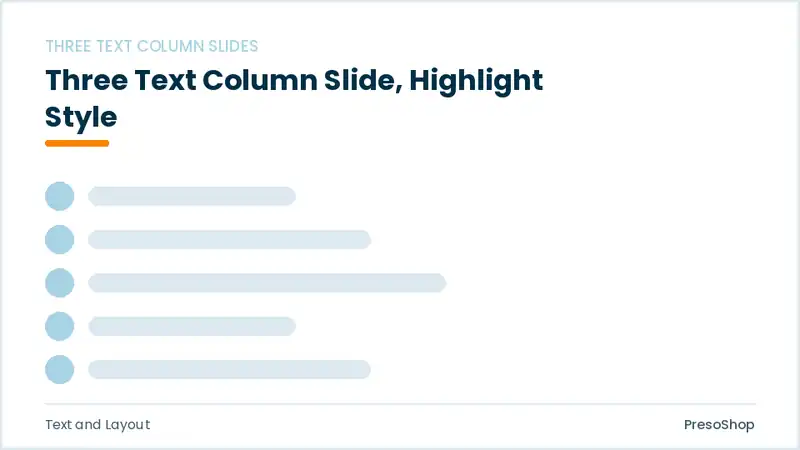 Editable PowerPoint three text column slide template with an accented takeaway, built from recolourable native shapes for text and layout decks
