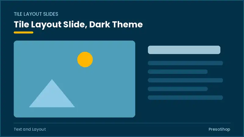 Editable PowerPoint tile layout slide template in a dark theme, built from recolourable native shapes for text and layout decks