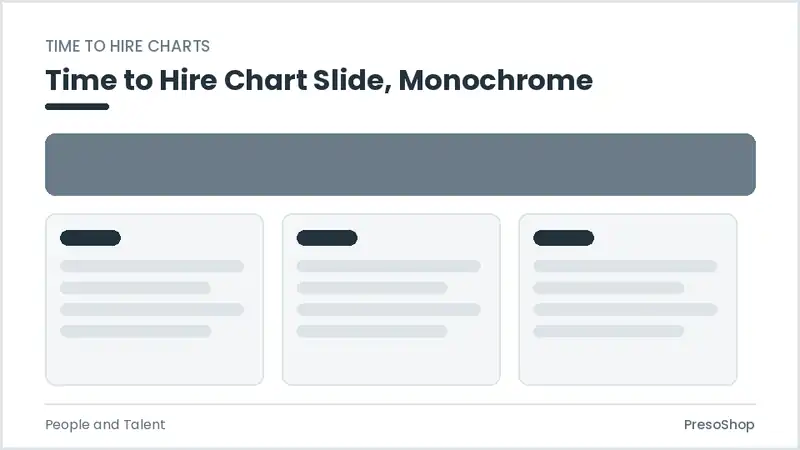 Editable PowerPoint time to hire chart slide template in a monochrome treatment, built from recolourable native shapes for people and talent decks