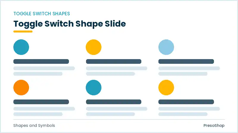 Editable PowerPoint toggle switch shape slide template, built from recolourable native shapes for shapes and symbols decks
