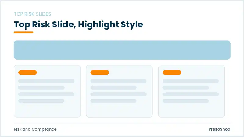 Editable PowerPoint top risk slide template with an accented takeaway, built from recolourable native shapes for risk and compliance decks