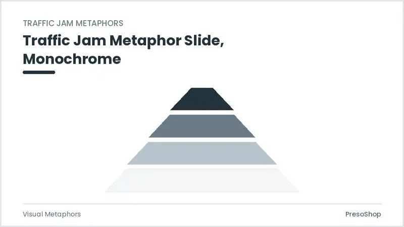 Editable PowerPoint traffic jam metaphor slide template in a monochrome treatment, built from recolourable native shapes for visual metaphors decks