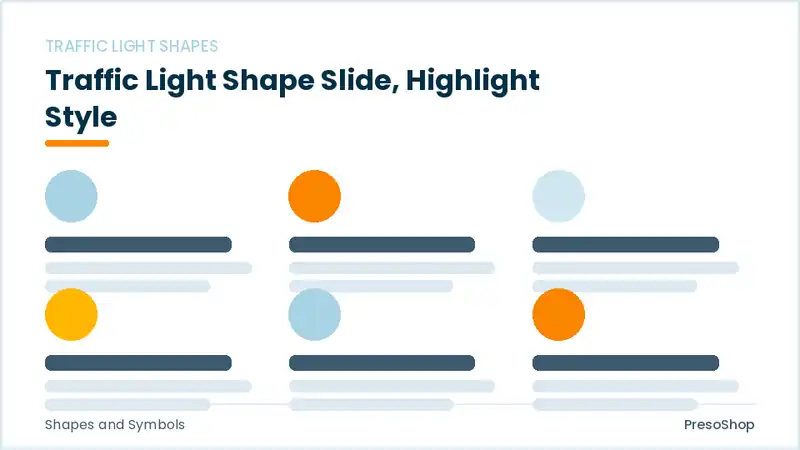 Editable PowerPoint traffic light shape slide template with an accented takeaway, built from recolourable native shapes for shapes and symbols decks