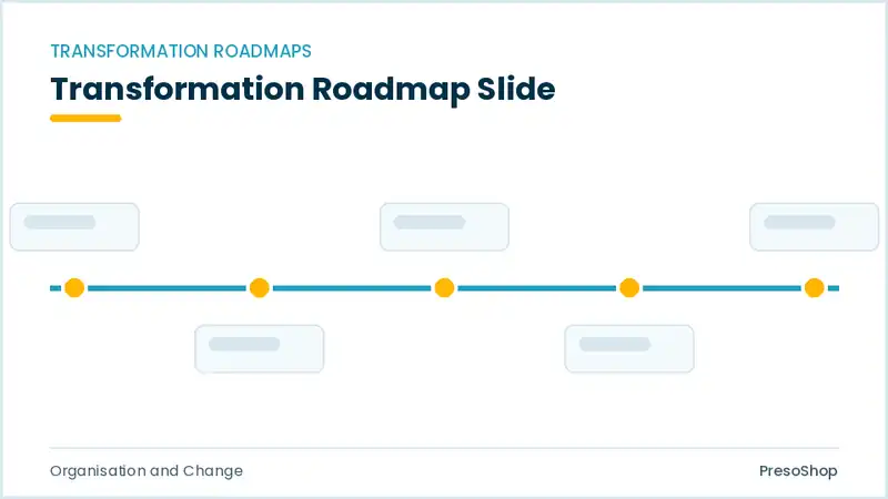 Editable PowerPoint transformation roadmap slide template, built from recolourable native shapes for organisation and change decks