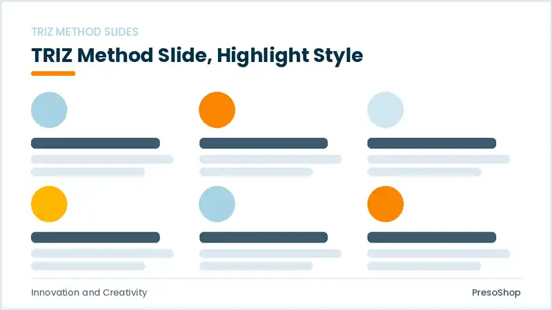 Editable PowerPoint triz method slide template with an accented takeaway, built from recolourable native shapes for innovation and creativity decks