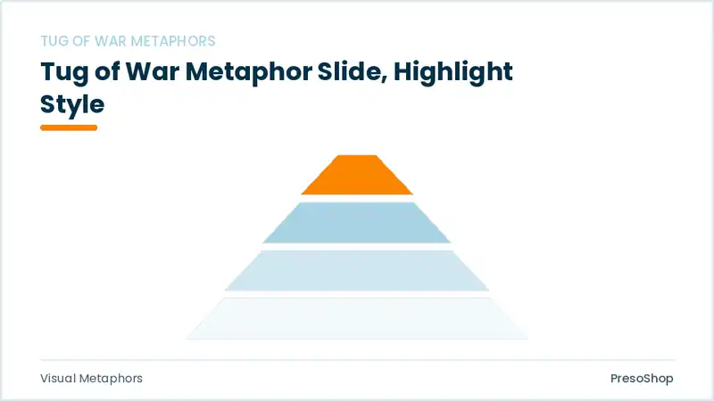 Editable PowerPoint tug of war metaphor slide template with an accented takeaway, built from recolourable native shapes for visual metaphors decks