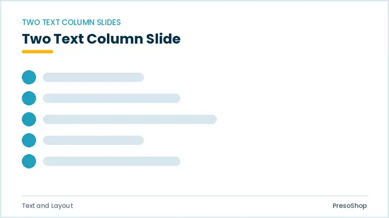 Editable PowerPoint two text column slide template, built from recolourable native shapes for text and layout decks