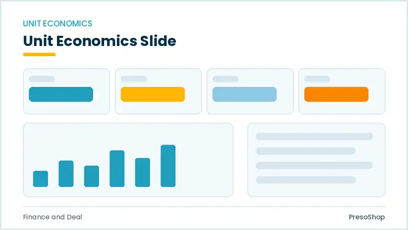 Editable PowerPoint unit economics slide template, built from recolourable native shapes for finance and deal decks