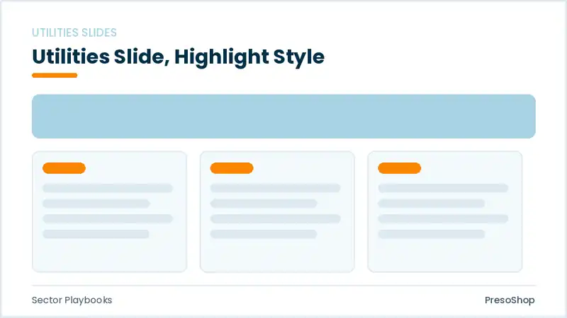 Editable PowerPoint utilities slide template with an accented takeaway, built from recolourable native shapes for sector playbooks decks