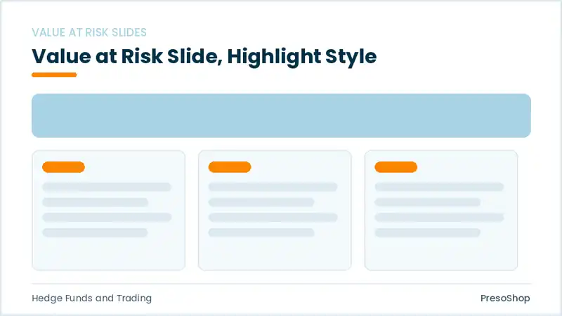Editable PowerPoint value at risk slide template with an accented takeaway, built from recolourable native shapes for hedge funds and trading decks