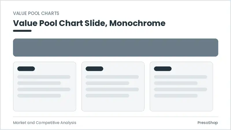 Editable PowerPoint value pool chart slide template in a monochrome treatment, built from recolourable native shapes for market and competitive analysis decks