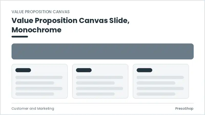 Editable PowerPoint value proposition canvas slide template in a monochrome treatment, built from recolourable native shapes for customer and marketing decks