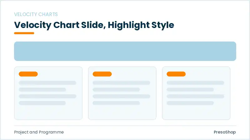 Editable PowerPoint velocity chart slide template with an accented takeaway, built from recolourable native shapes for project and programme decks