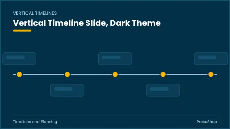 Editable PowerPoint vertical timeline slide template in a dark theme, built from recolourable native shapes for timelines and planning decks