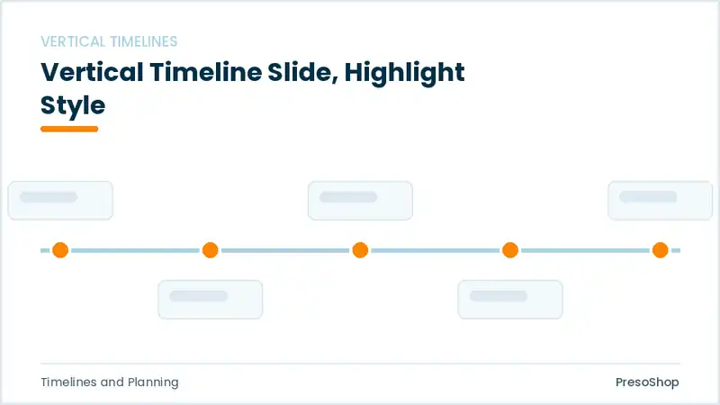 Editable PowerPoint vertical timeline slide template with an accented takeaway, built from recolourable native shapes for timelines and planning decks