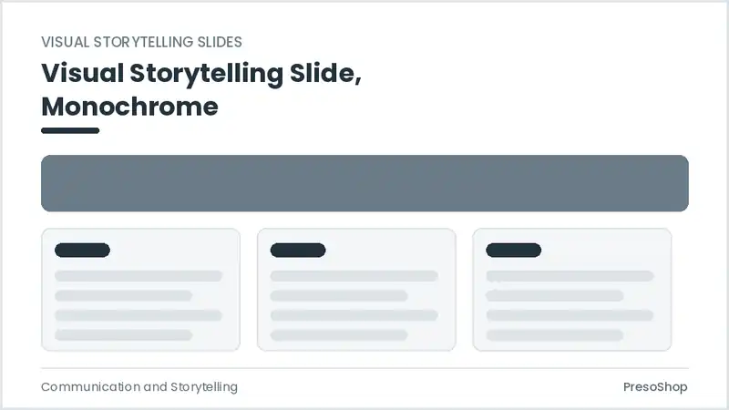 Editable PowerPoint visual storytelling slide template in a monochrome treatment, built from recolourable native shapes for communication and storytelling decks