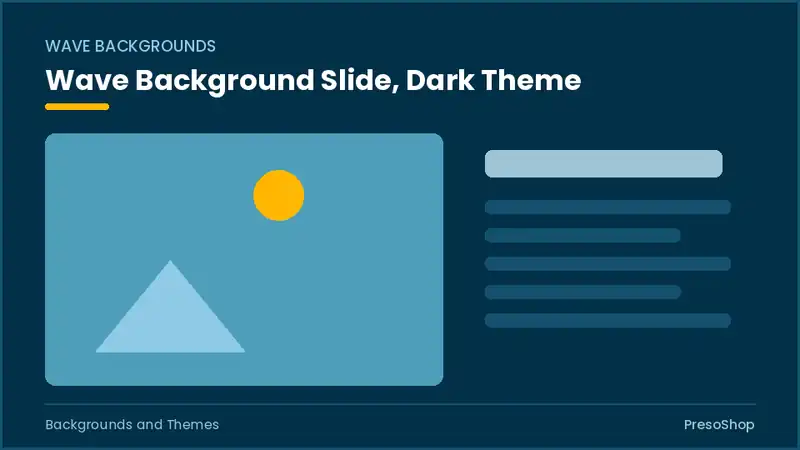 Editable PowerPoint wave background slide template in a dark theme, built from recolourable native shapes for backgrounds and themes decks