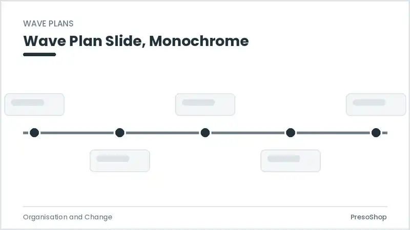 Editable PowerPoint wave plan slide template in a monochrome treatment, built from recolourable native shapes for organisation and change decks