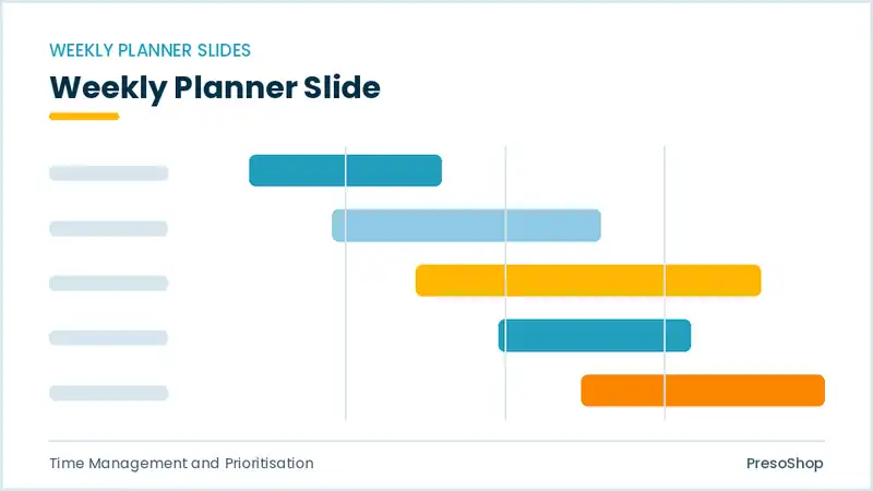 Editable PowerPoint weekly planner slide template, built from recolourable native shapes for time management and prioritisation decks