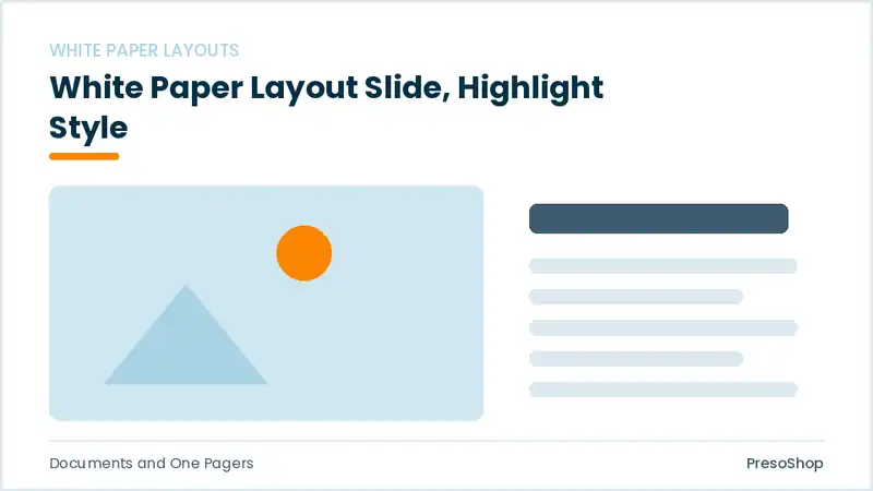 Editable PowerPoint white paper layout slide template with an accented takeaway, built from recolourable native shapes for documents and one pagers decks