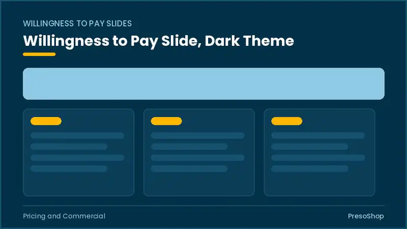 Editable PowerPoint willingness to pay slide template in a dark theme, built from recolourable native shapes for pricing and commercial decks
