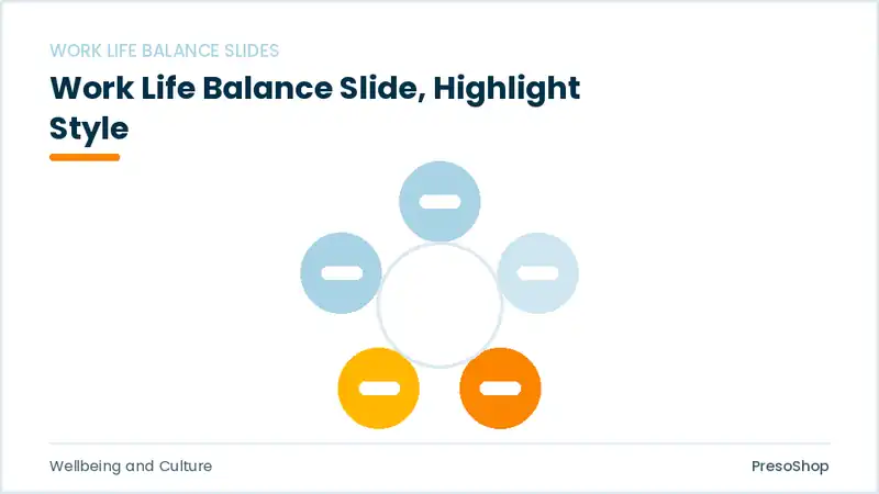 Editable PowerPoint work life balance slide template with an accented takeaway, built from recolourable native shapes for wellbeing and culture decks